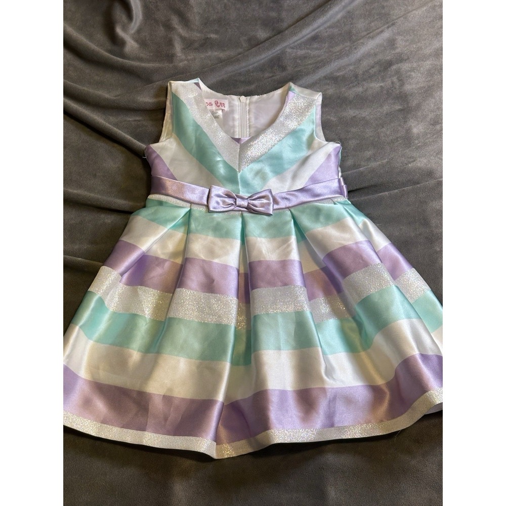 Jessica Ann Infant/Toddler Purple White And Teal Striped Dress Size 18 Months